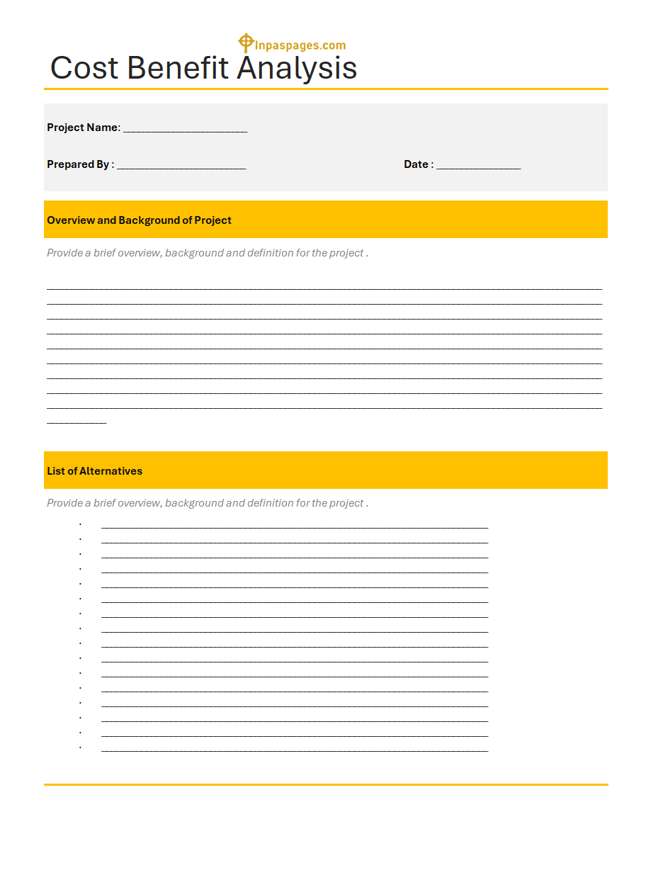 A Cost and benefit Analysis format, Example, Sample, PDF, JPG, Image, Accounting