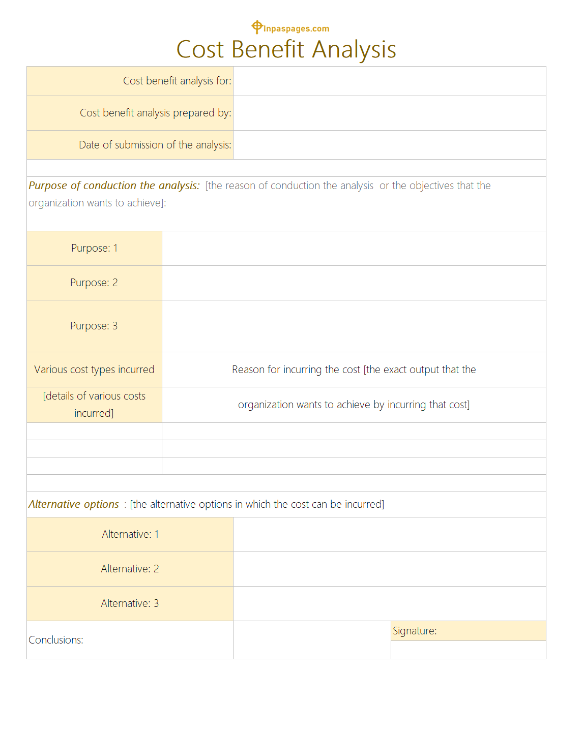 Simple Cost Benefit Analysis (CBA) free download in pdf, excel, and word format