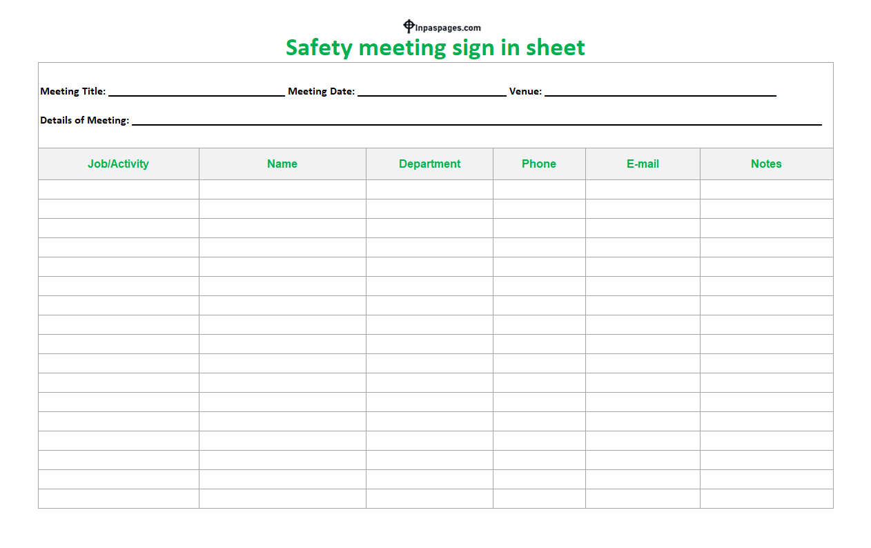 Safety Meeting Sign in sheet format, Safety Meeting Sign in sheet example, Safety Meeting Sign in sheet sample, Safety Meeting Sign in sheet pdf, Safety Meeting Sign in sheet ppt, Safety Meeting Sign in sheet download