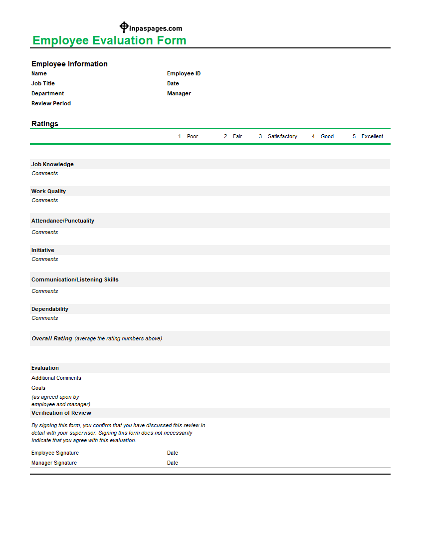 Free Employee self evaluation form