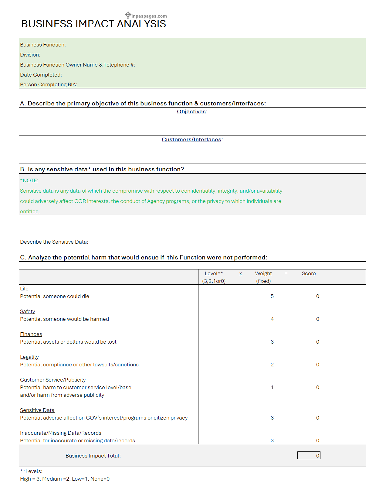 Impact Analysis Template example
