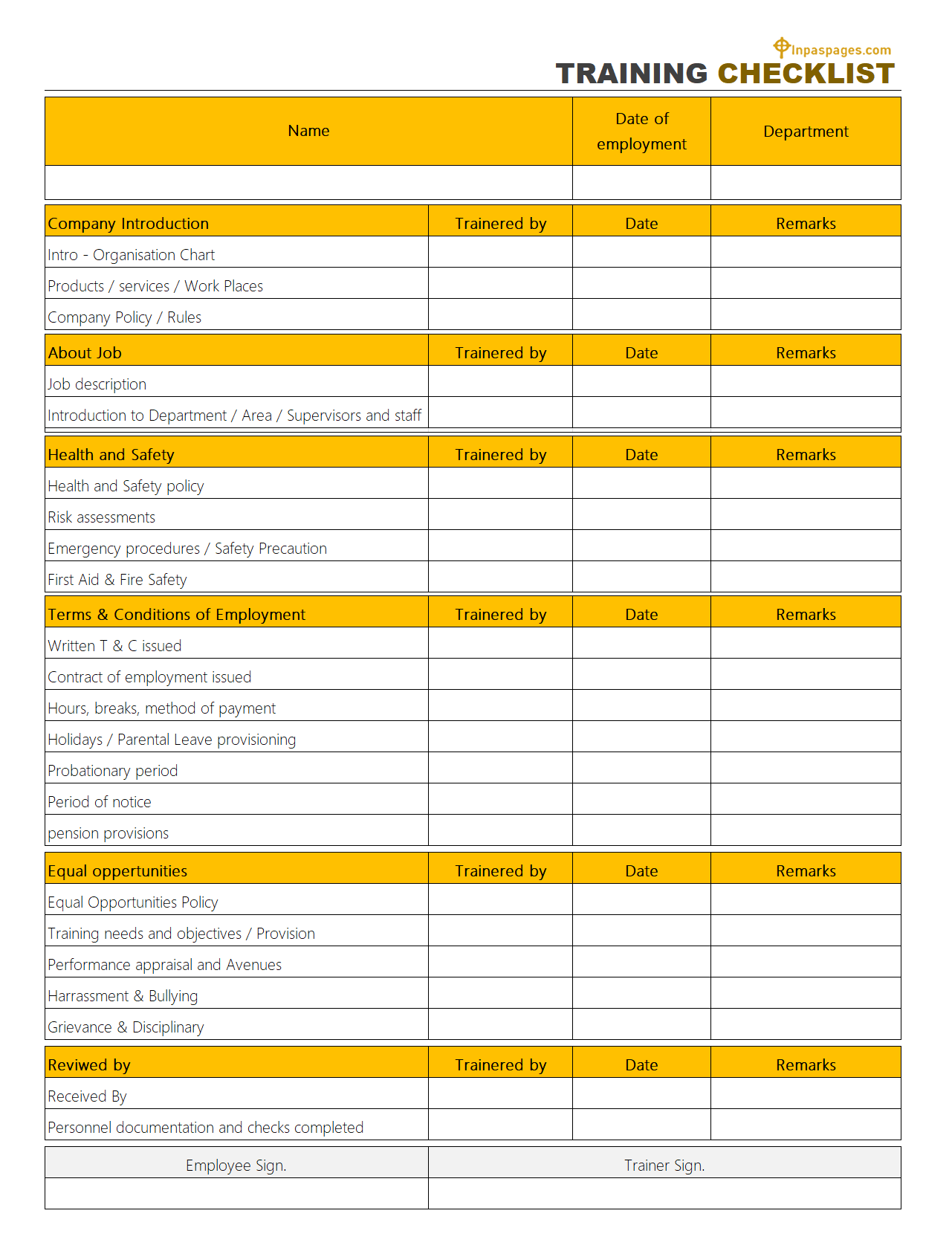 Training Checklist format, Training Checklist example, Training Checklist sample, Training Checklist pdf, Training Checklist excel sheet