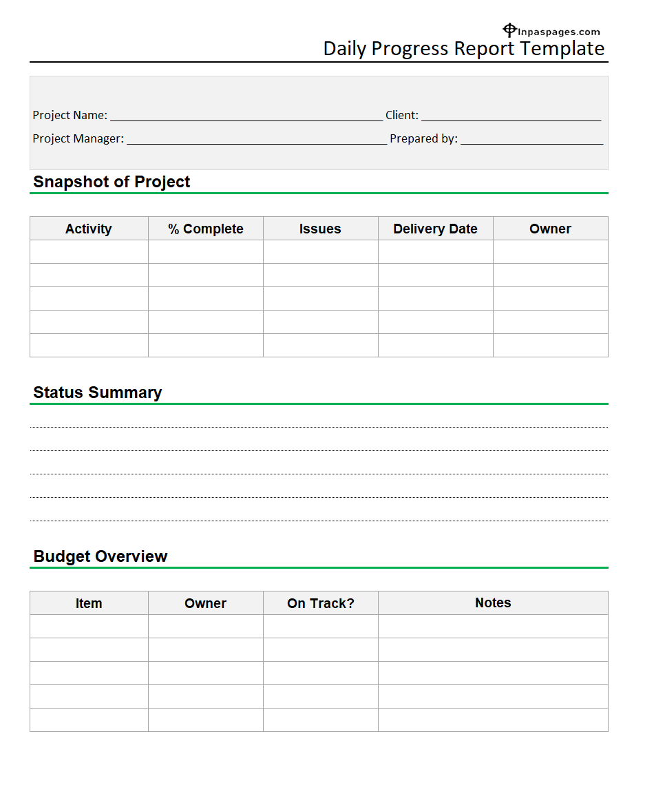 Daily Progress Report Templates