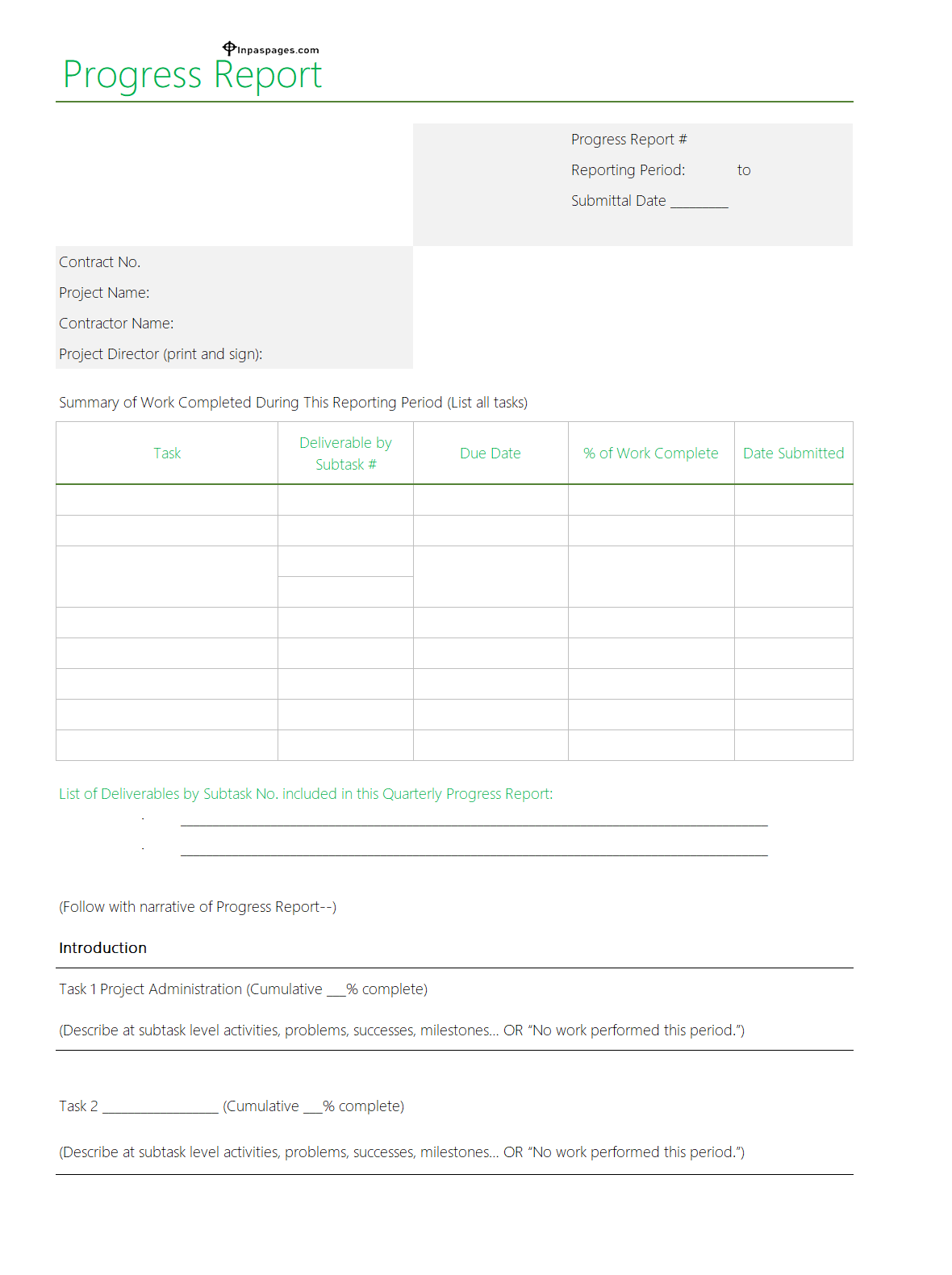Progress Report format, Progress Report examples