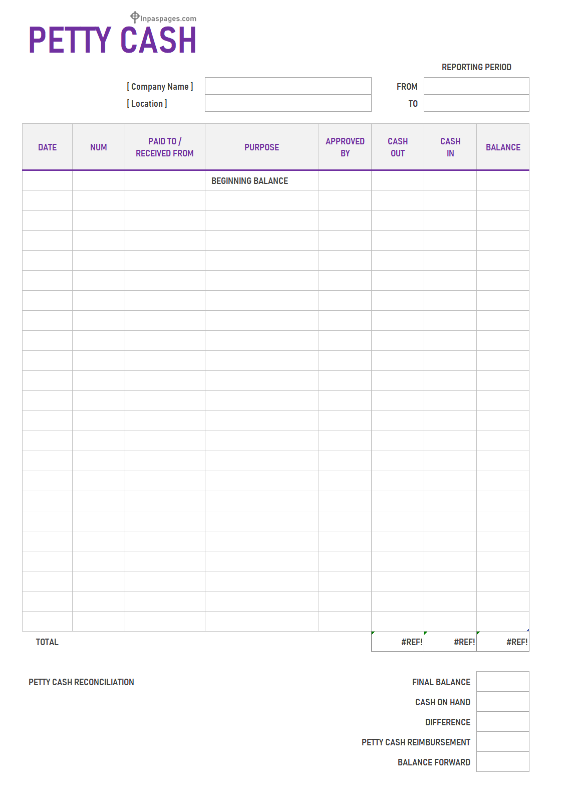 Petty Cash book template - excel sheet