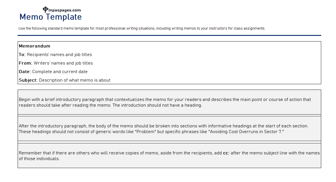 Memorandum Business memo format