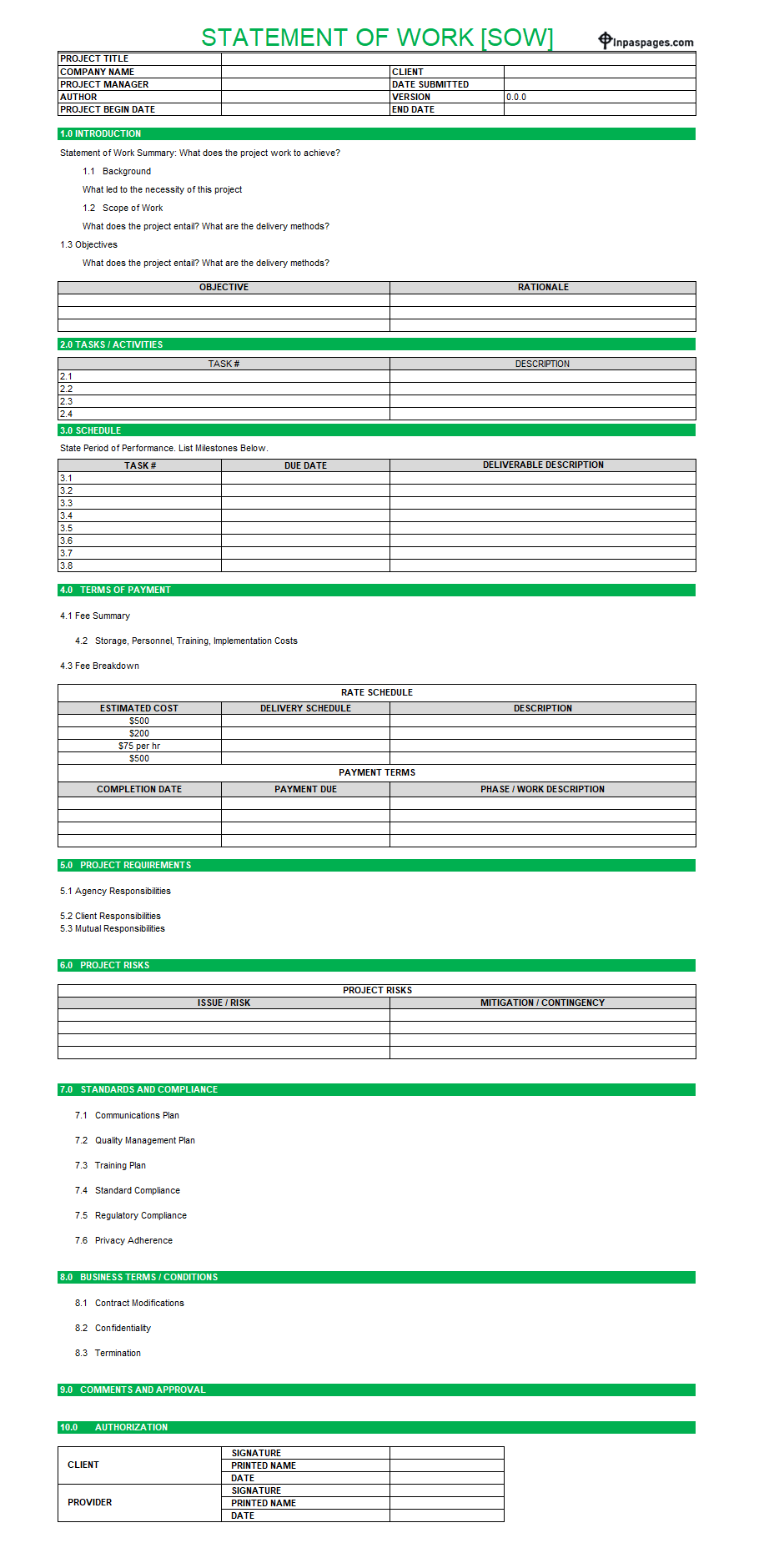 Statement of work example