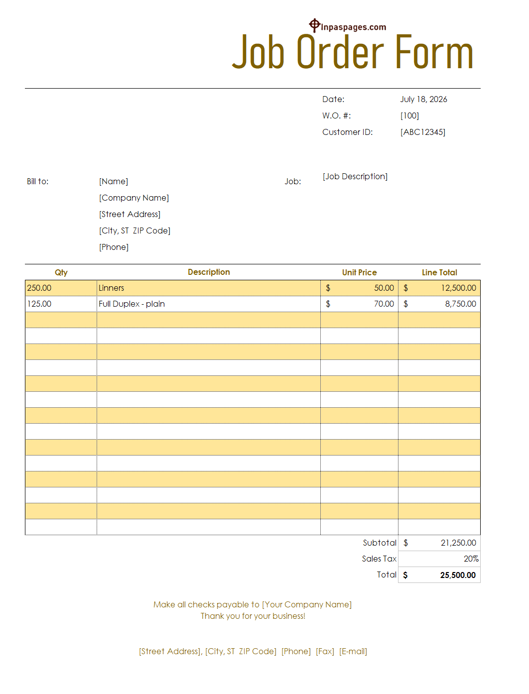 Job order form format, Job order form example, Job order form sample, Job order form pdf, Job order form ppt