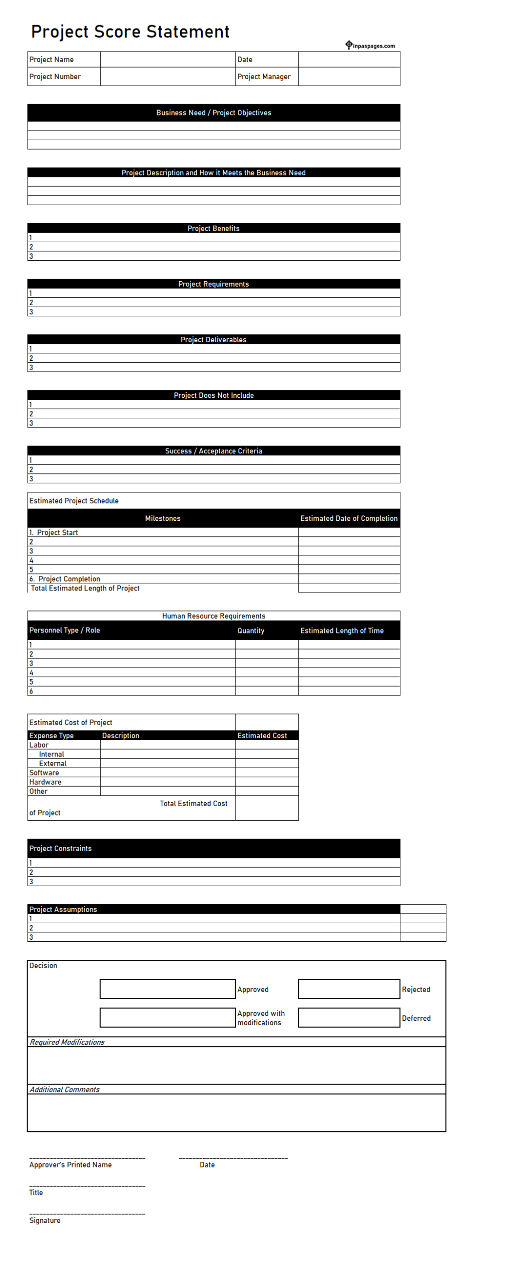 Printable project scope example