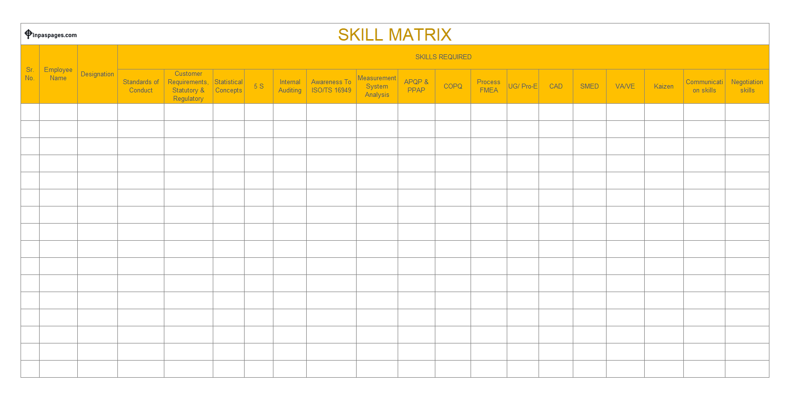 Black skills matrix template for excel